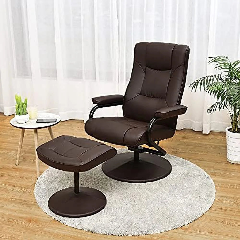 Brown PU Leather Swivel Recliner Chair with Footrest Ottoman Set U22472