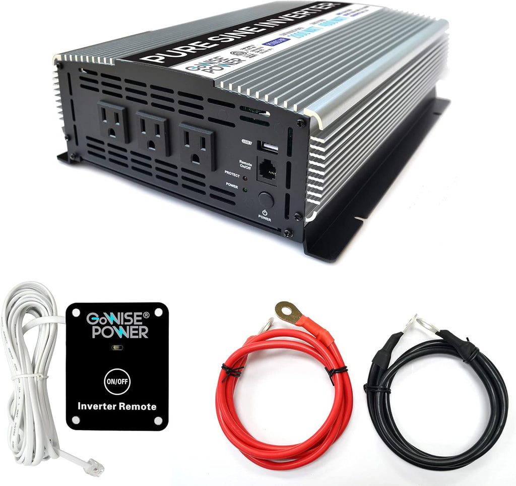 2000W Pure Sine Wave Power Inverter 12V DC to 120V AC with 3 AC Outlets and 1 5V USB Port U329