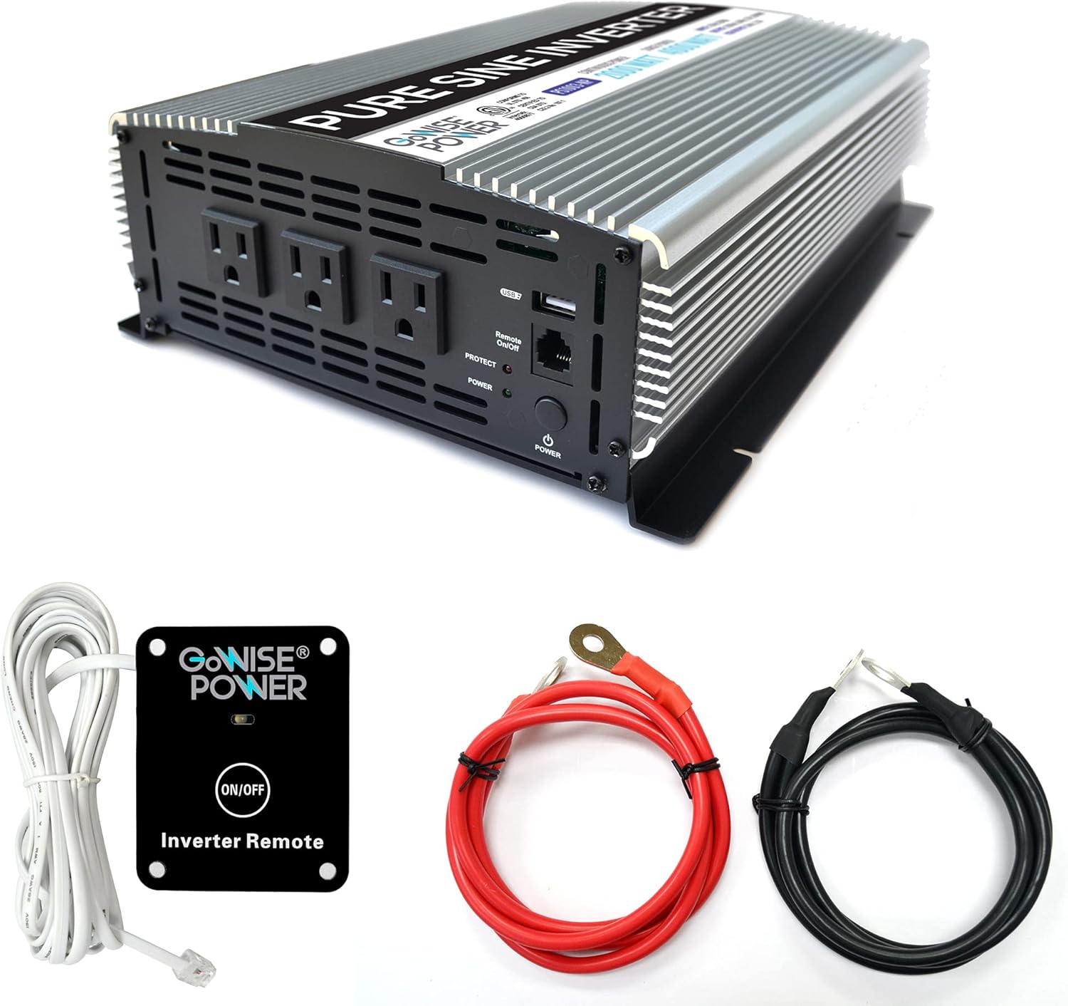 2000W Pure Sine Wave Power Inverter 12V DC to 120V AC with 3 AC Outlets and 1 5V USB Port U329