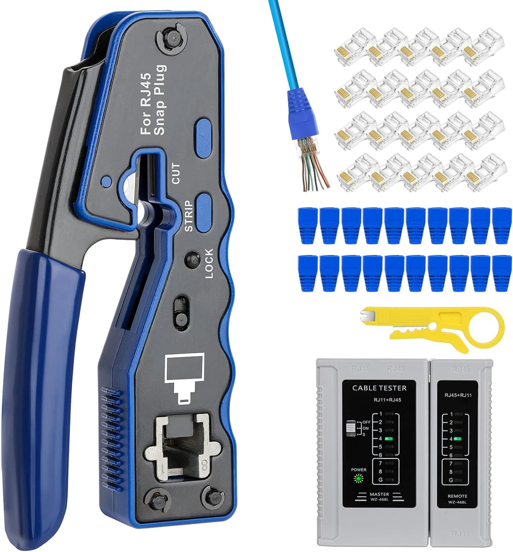 RJ45 Crimp Tool Kit Pass Thru Ethernet Crimping Tool Set for 8P8C Modular Connectors B6635