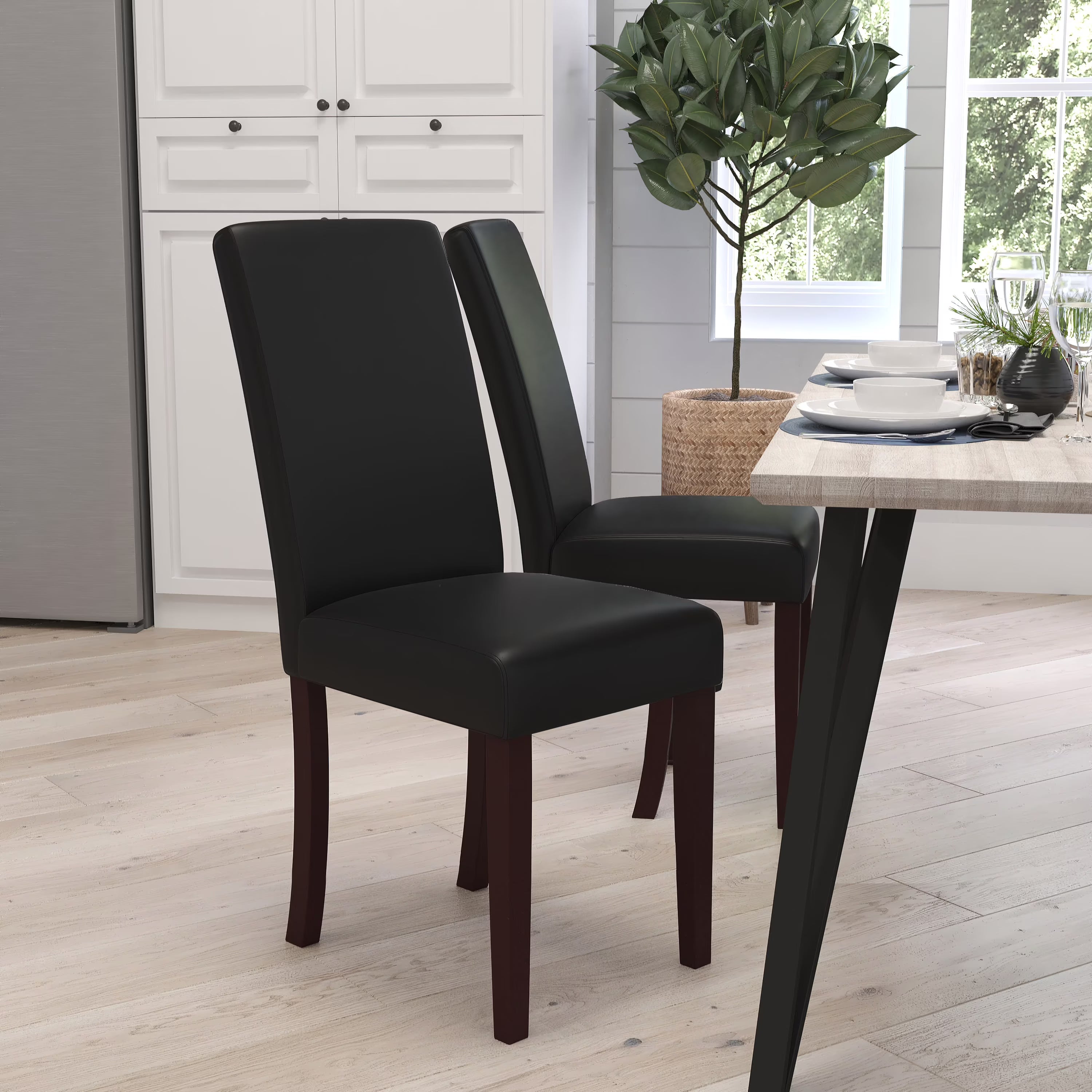 Black Faux Leather Panel Back Parson's Chair Z73930