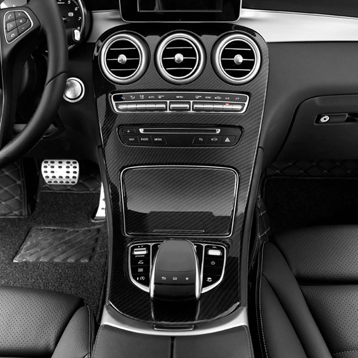 Carbon Fiber Pattern Gear Shift Panel Frame Cover Trim I906