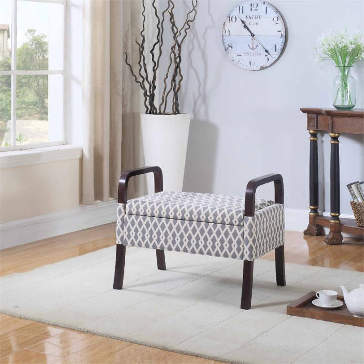 Grey Vanity Wooden Arm Storage Seat B98451