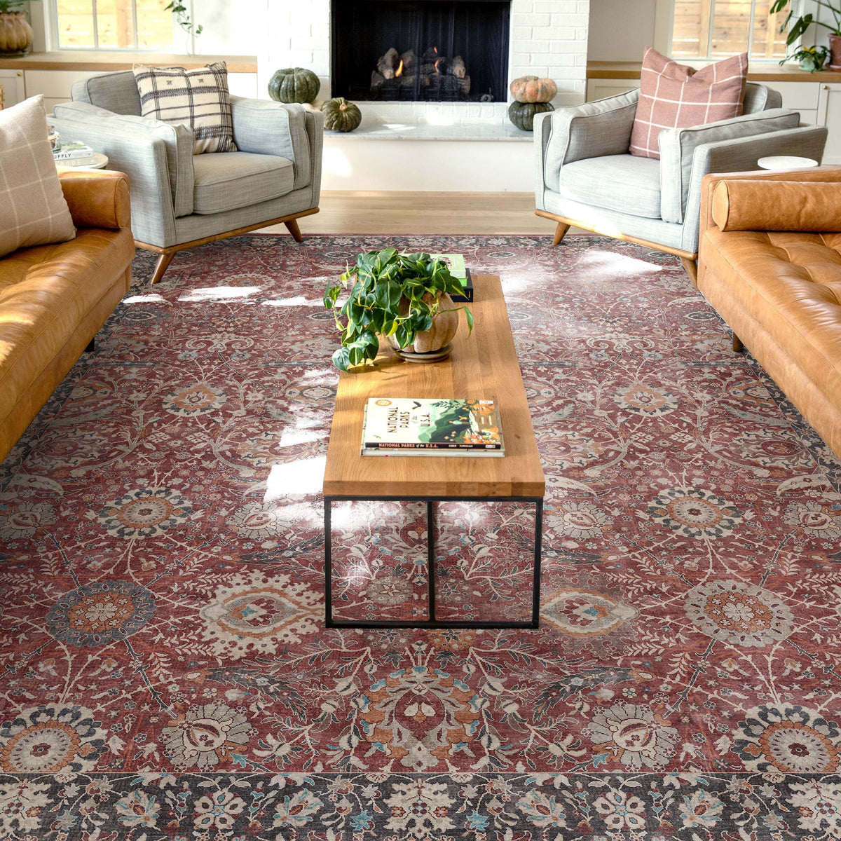 Persian Floral 9'10" x 13' Area Rug Red & Navy A94440