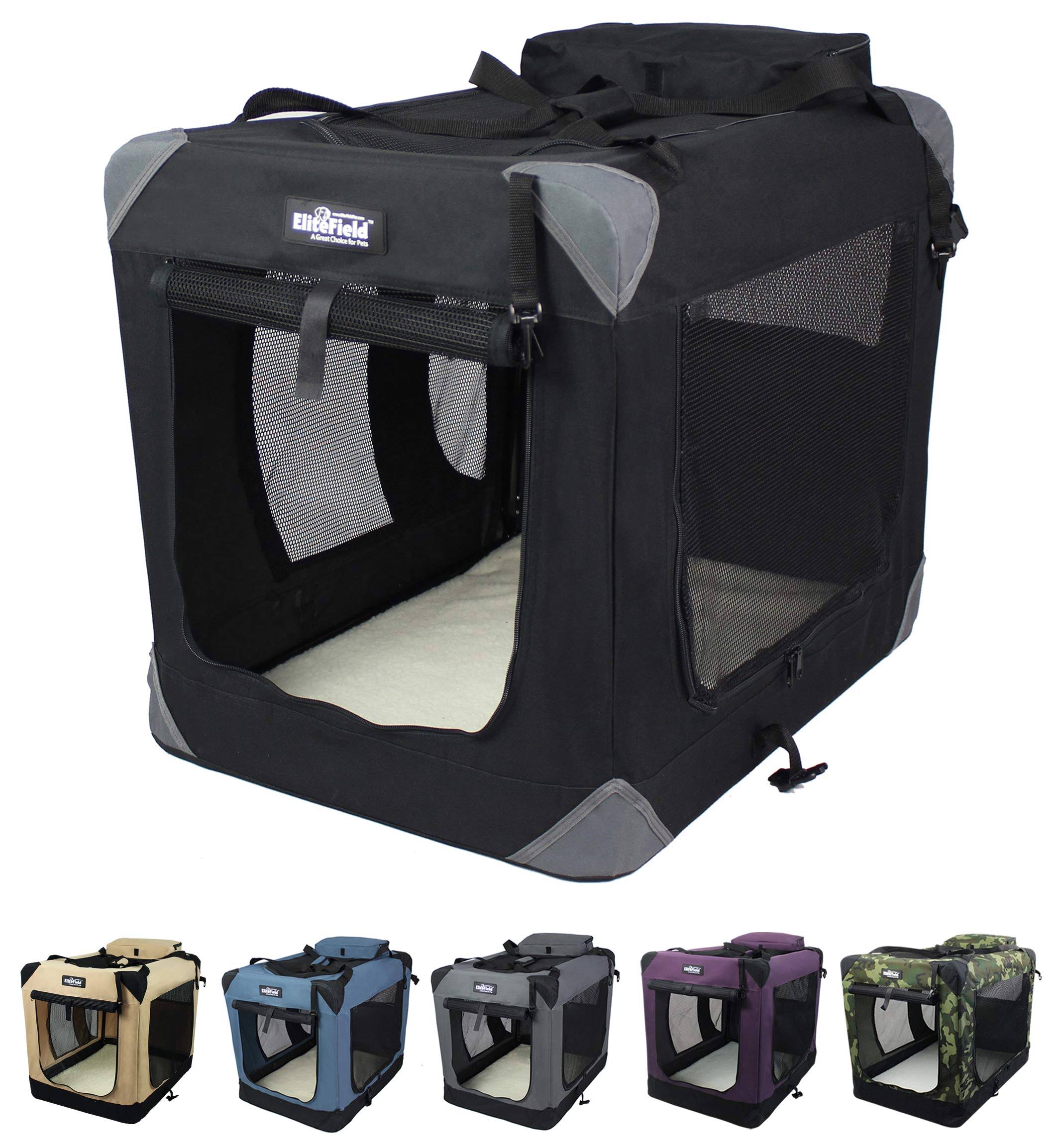 3-Door Folding Soft-Sided Dog Crate, Black, 36-in E7196