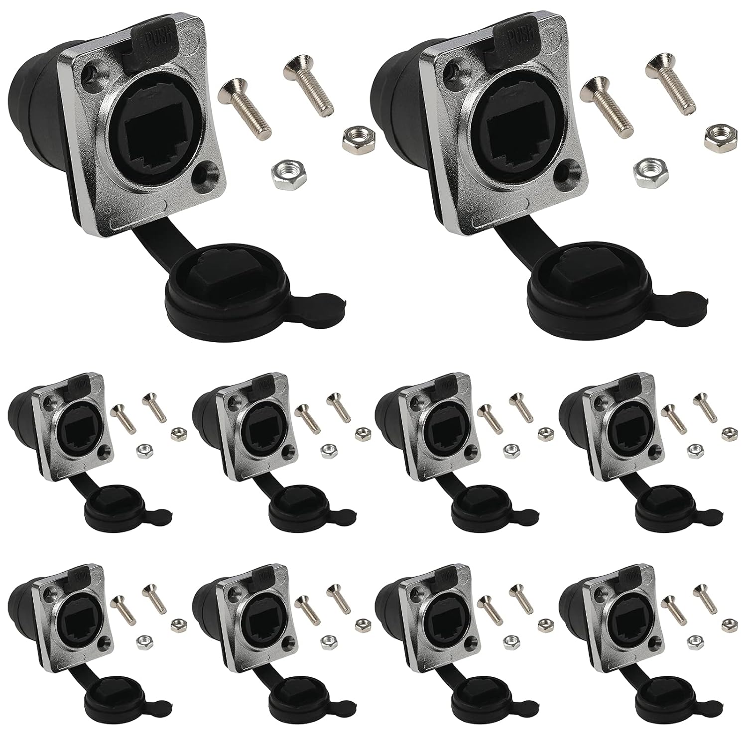 10PCS Panel Mounting RJ45 IP65 Waterproof Cat5/5e/6 8P8C Connector Female to Female with Dust Cap X262
