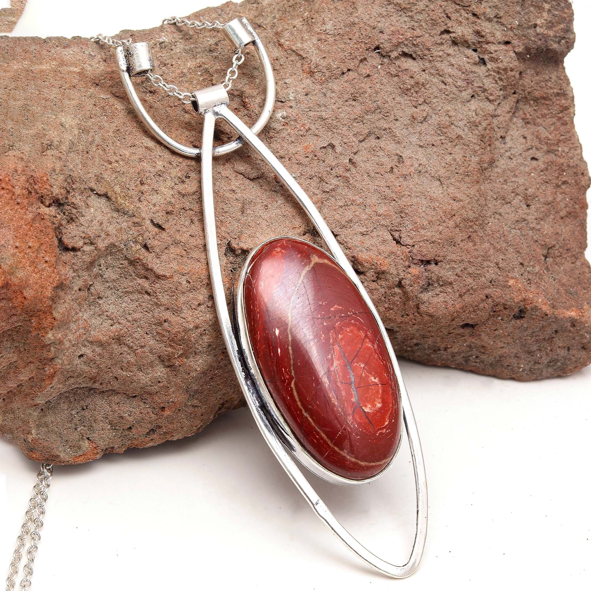 925 Silver Jasper Gemstone Necklace 20 in G4790