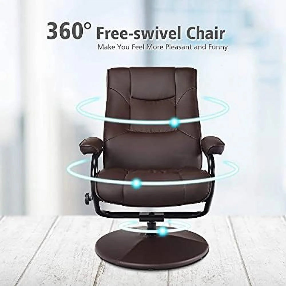 Brown PU Leather Swivel Recliner Chair with Footrest Ottoman Set U22472
