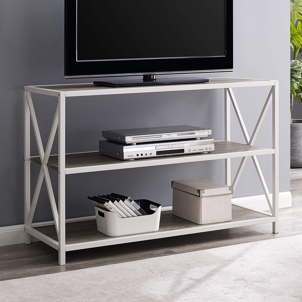 4 Tier Grey Metal Wood Bookcase L612027