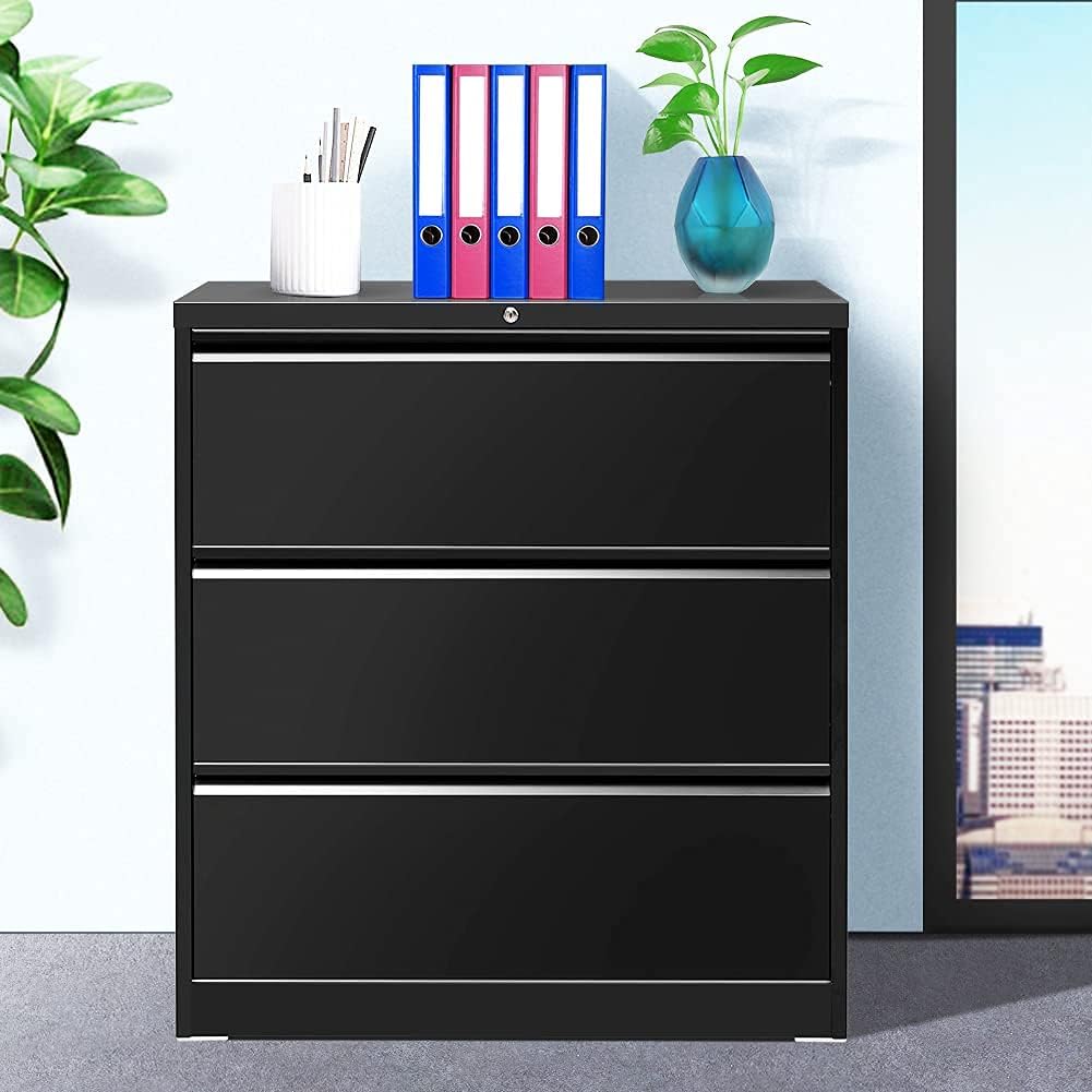 3 Drawer White Metal Lateral File Cabinet with Lock W998780
