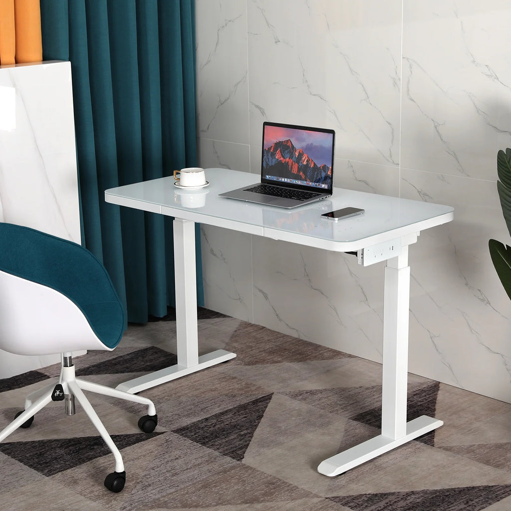 White Glass Standing Desk with Drawer I6269