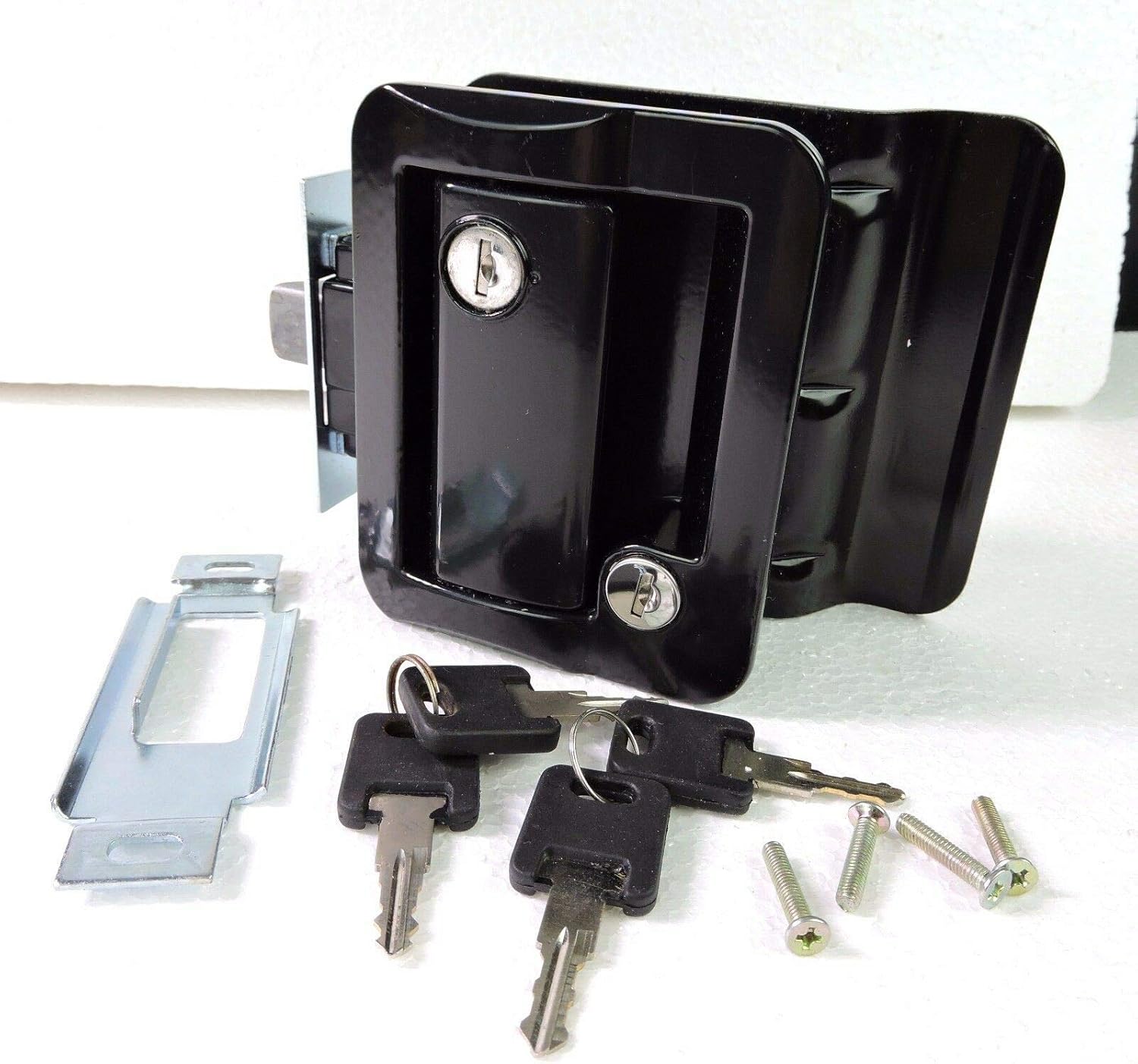 Black Paddle Entry Door Lock Handle Deadbolt with 2 Keys, Pack of 2 U247