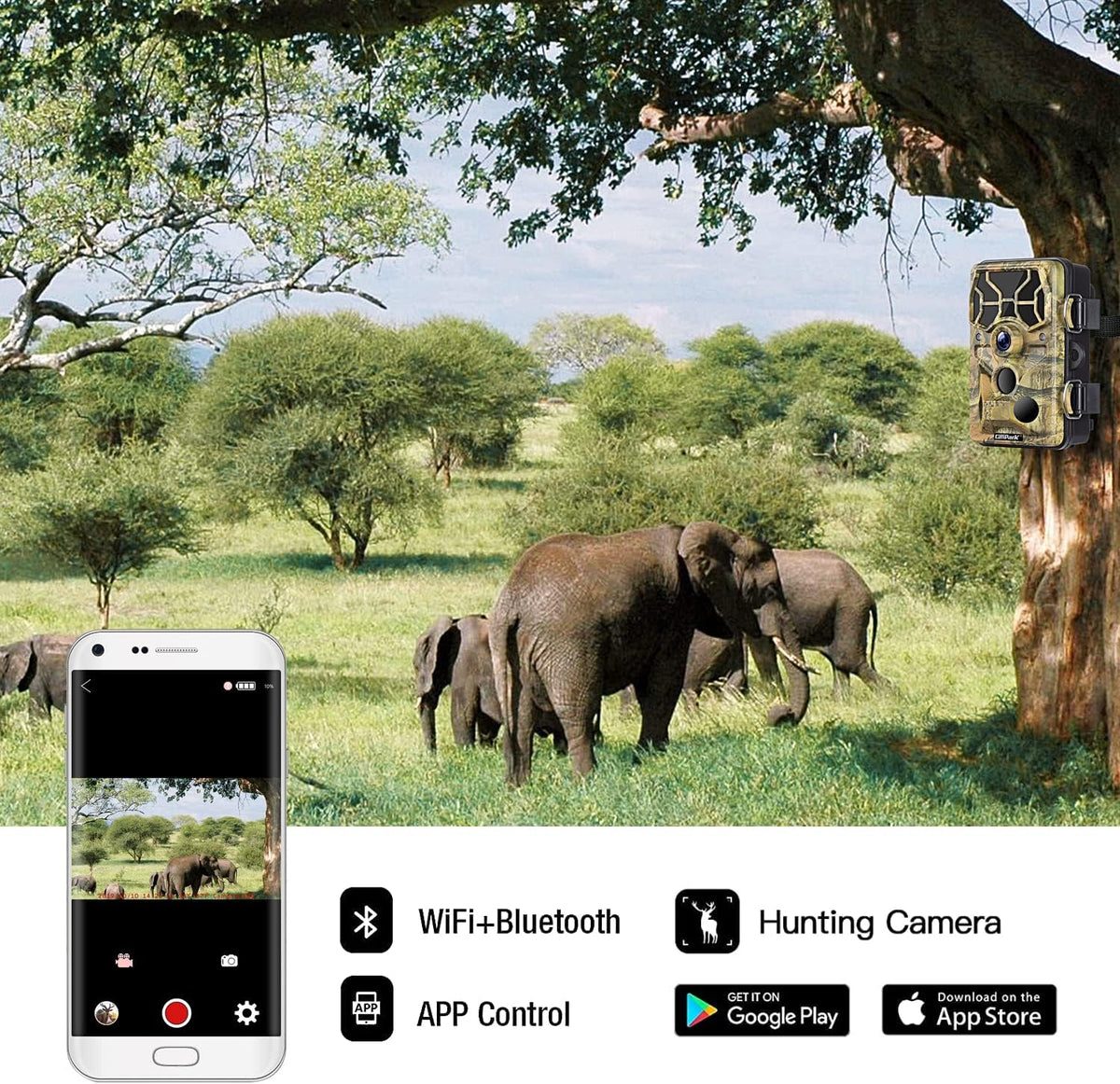 WiFi Trail Camera 24MP 1296P with No Glow Night Vision 82FT, IP66 Waterproof A5300
