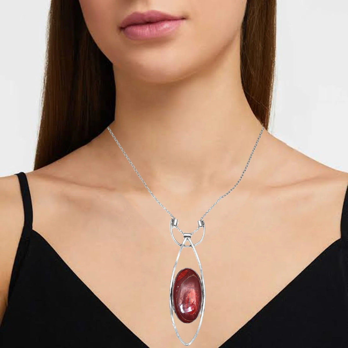 925 Silver Jasper Gemstone Necklace 20 in G4790
