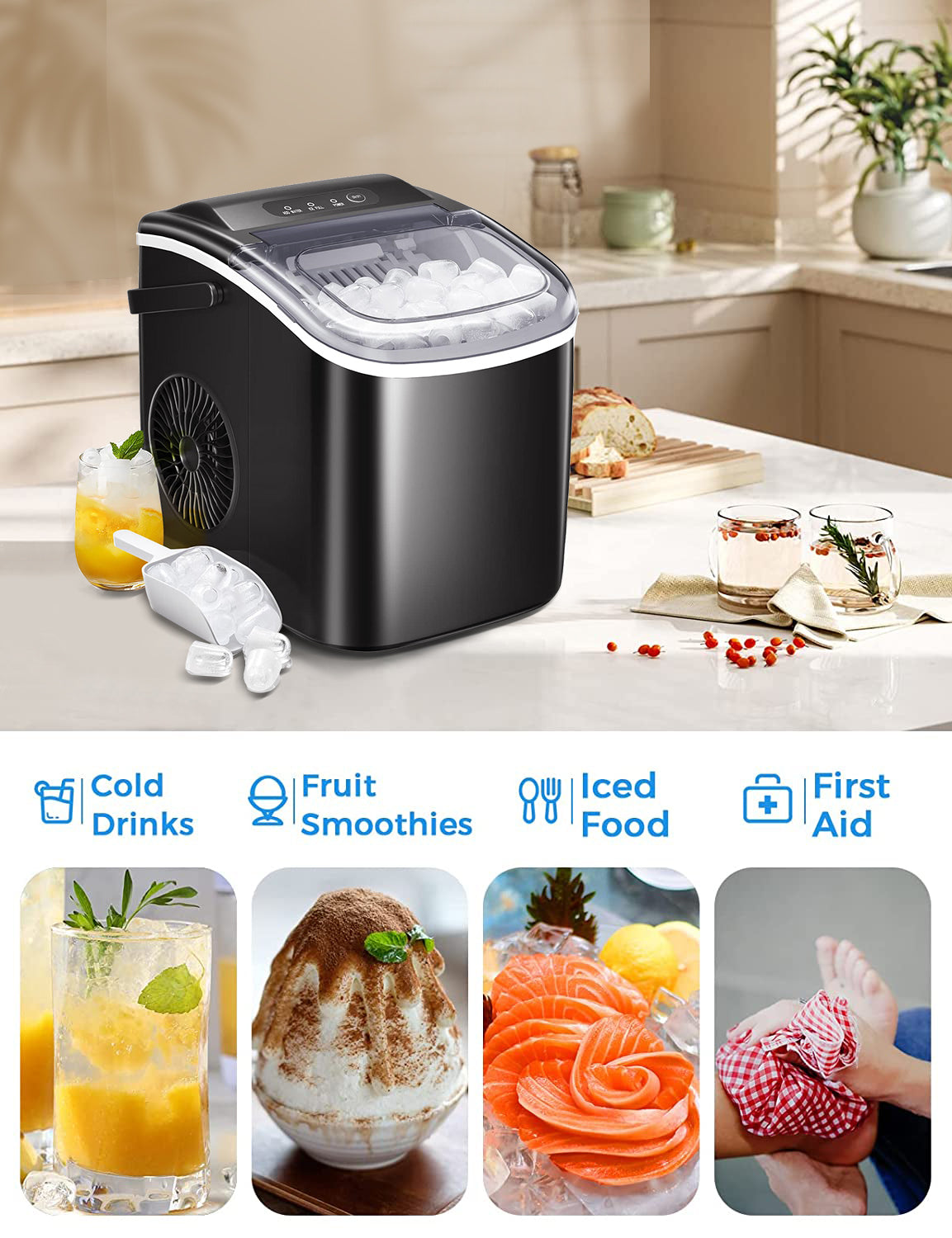 Black Countertop Ice Maker with Handle E805