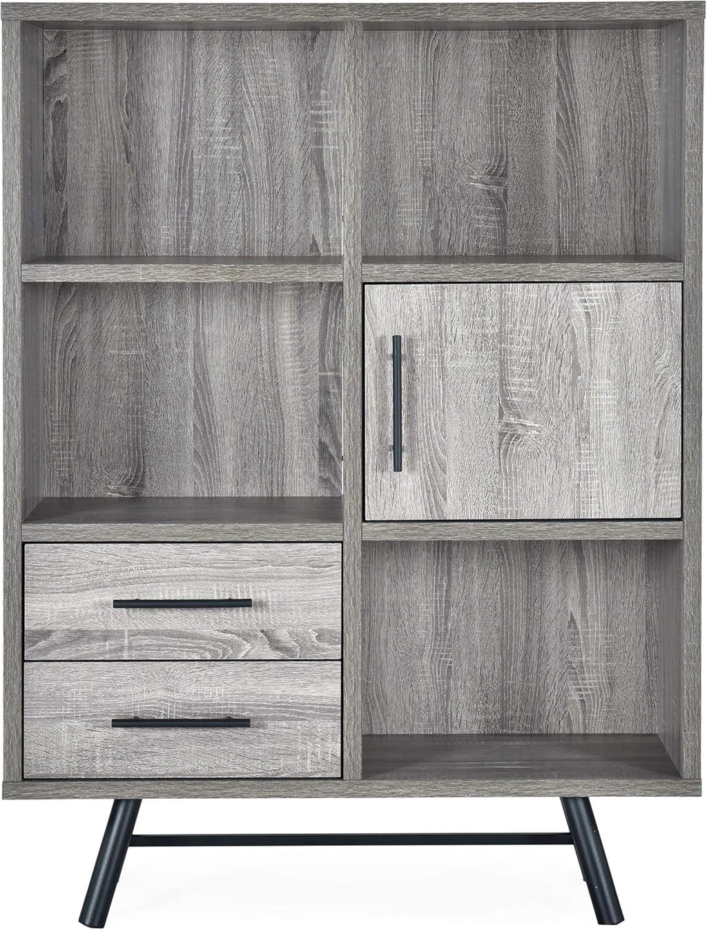 Brown Oak Black 6 Shelf Cabinet Q426953
