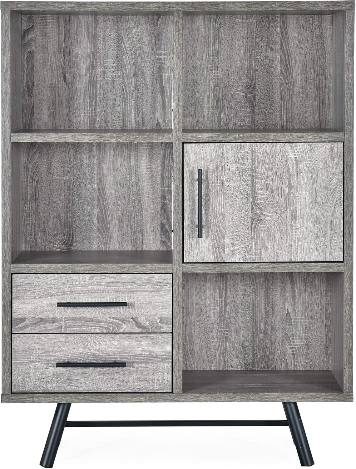 Brown Oak Black 6 Shelf Cabinet Q426953