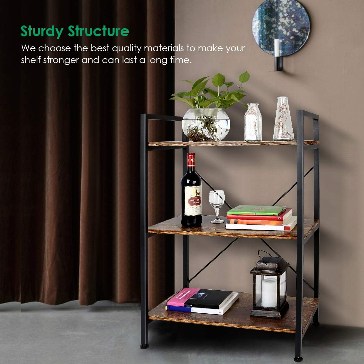 3-Tier Wood and Metal Bookshelf F18167