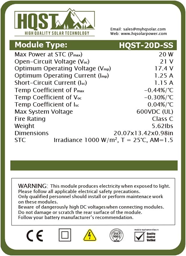 20 Watt 12 Volt Monocrystalline Portable Solar Panel D711687