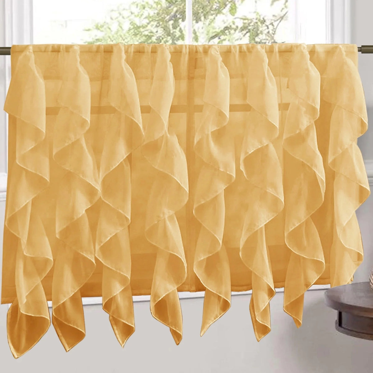 Camel Vertical Ruffled Waterfall Valance and Curtain Tiers 36" tier pair U202492
