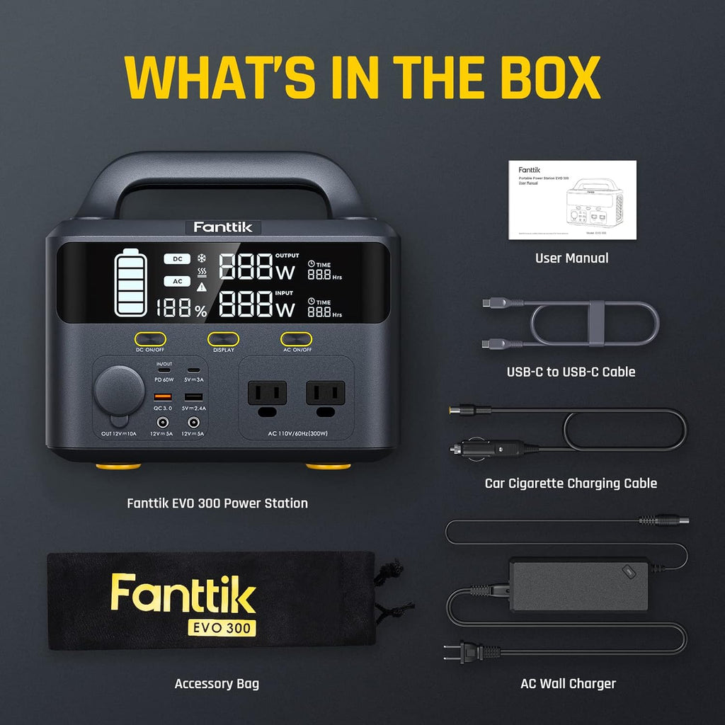 Portable Power Station 299Wh Backup Power Supply with 2 AC Outlets Pure Sine Wave Solar Generator F3350