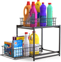 Black Stackable 2-Tier Kitchen Cabinet Organizer with Sliding Storage Basket Drawers F878456