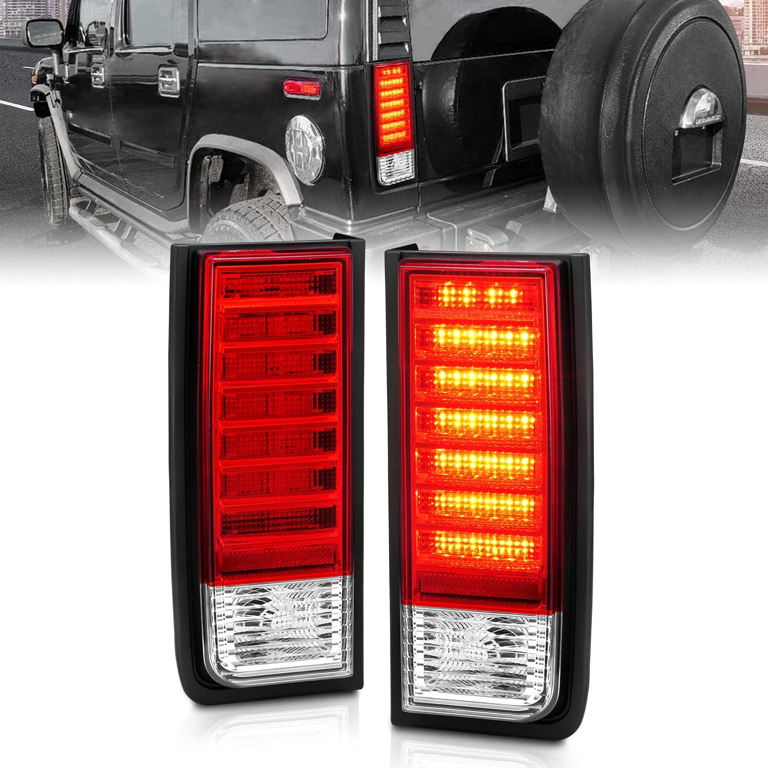 Red/Clear LED Brake Turn Signal Tail Lights Set for Hummer H2 Y327