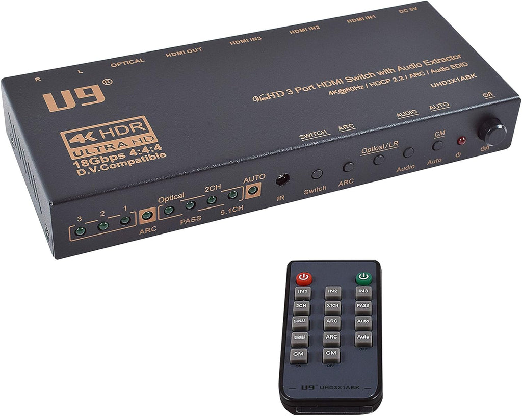 HDMI 1x2 Splitter & Audio Extractor, 4K@60Hz, HDR & Dolby Vision I9832