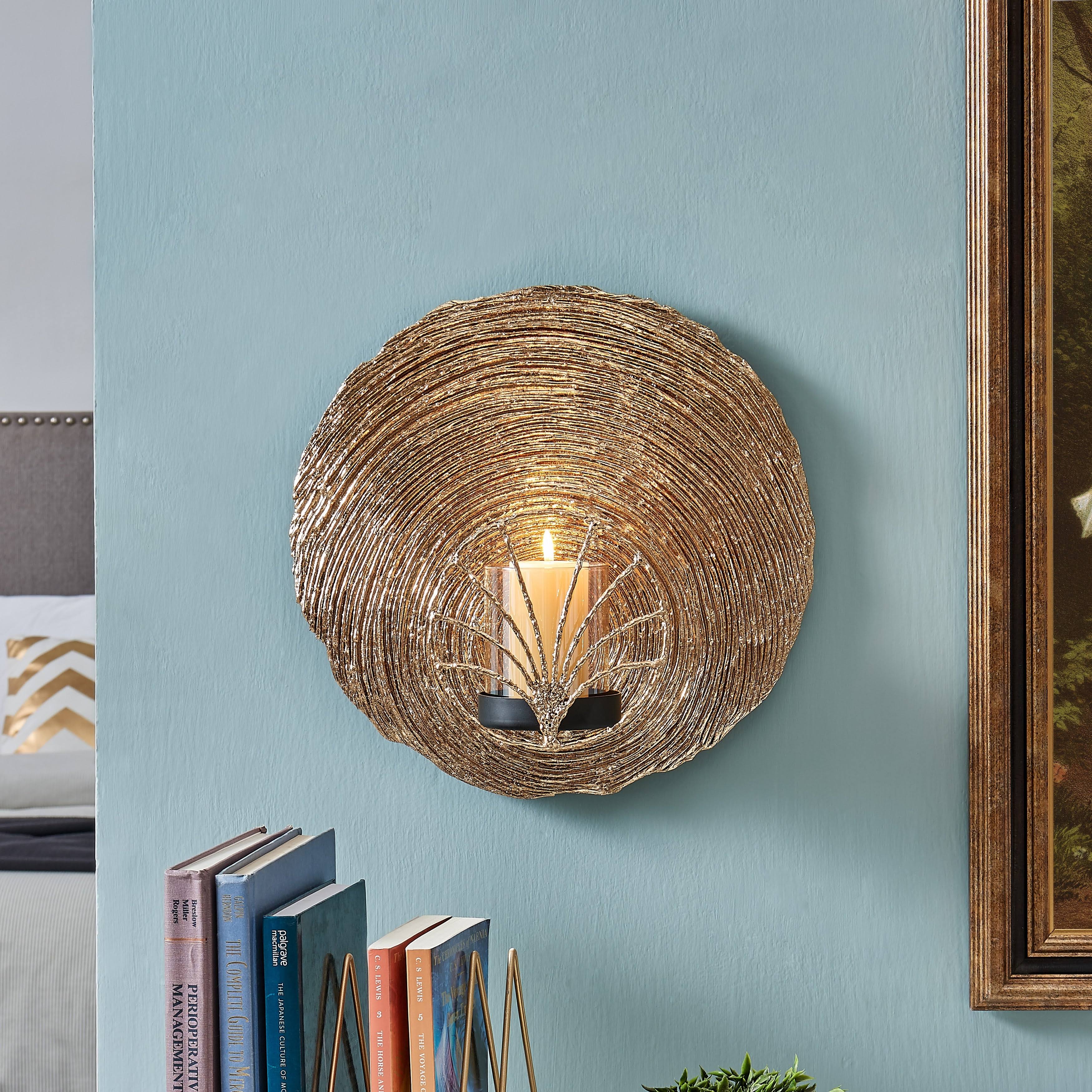 13x22 Round Gold Wall Candle Sconce with Glass Hurricane C268992