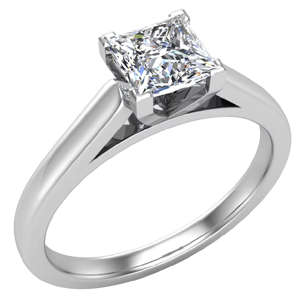 18K White Gold Princess Solitaire Diamond Ring 0.50 Carat S4838