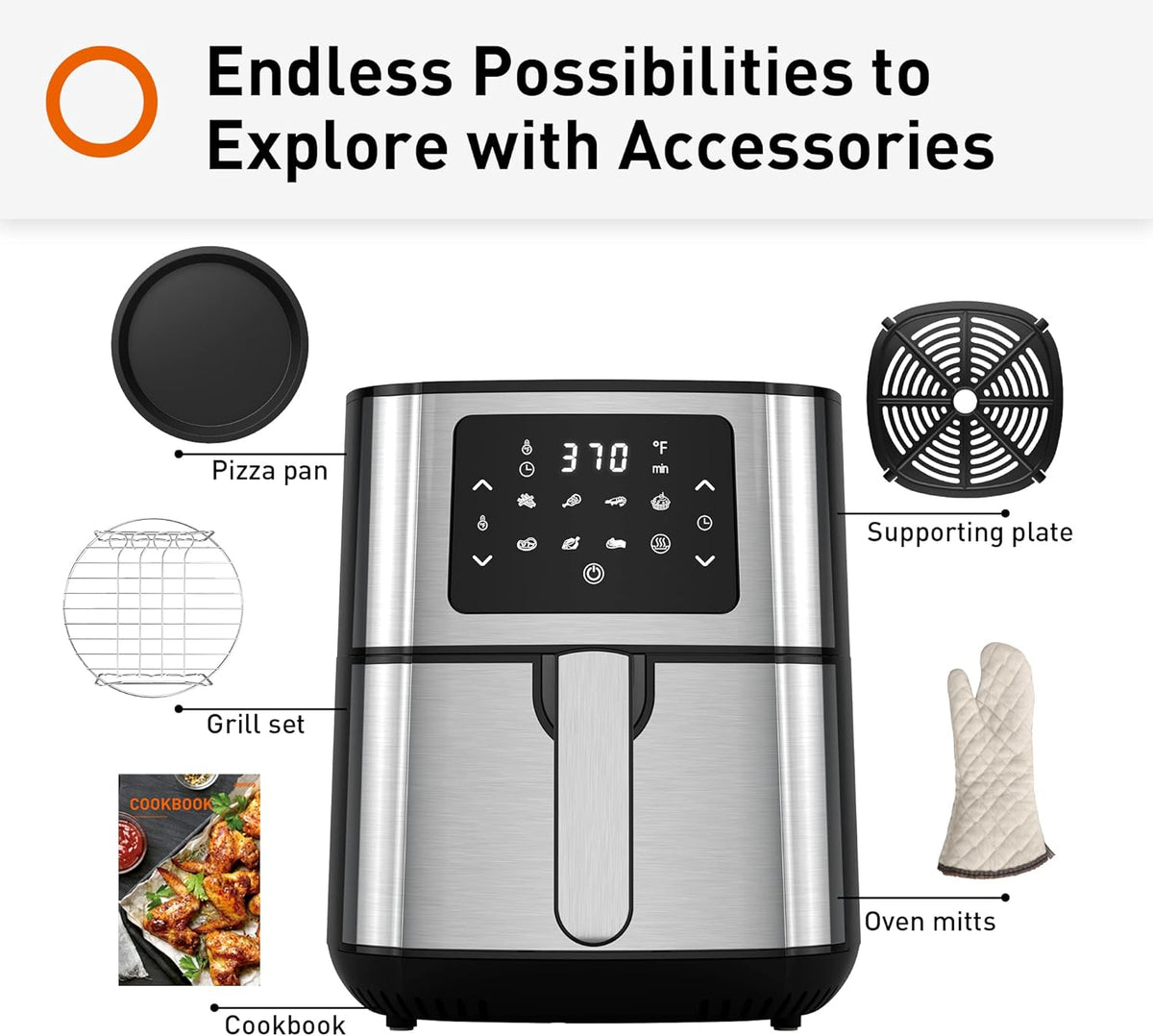 Black 5.8Qt Air Fryer Toaster Oven with 8 Presets O805