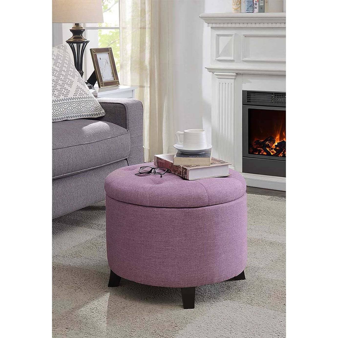 Lilac Fabric Round Ottoman C447