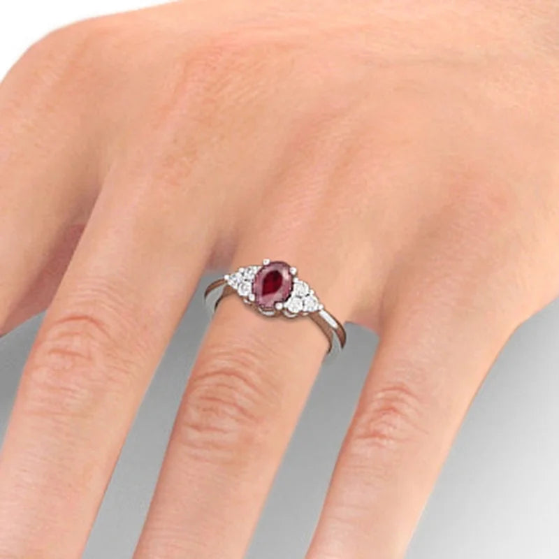 14K White Gold Oval Cut Ruby Solitaire Engagement Ring Size 10.5 W940014