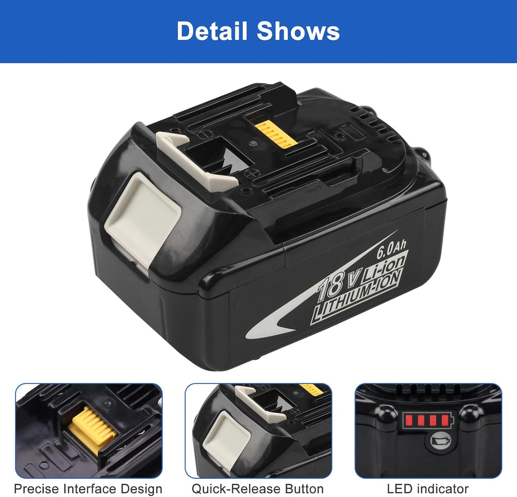 2 Packs 18 Volt 6.0Ah Replacement Battery with LED Indicator S584