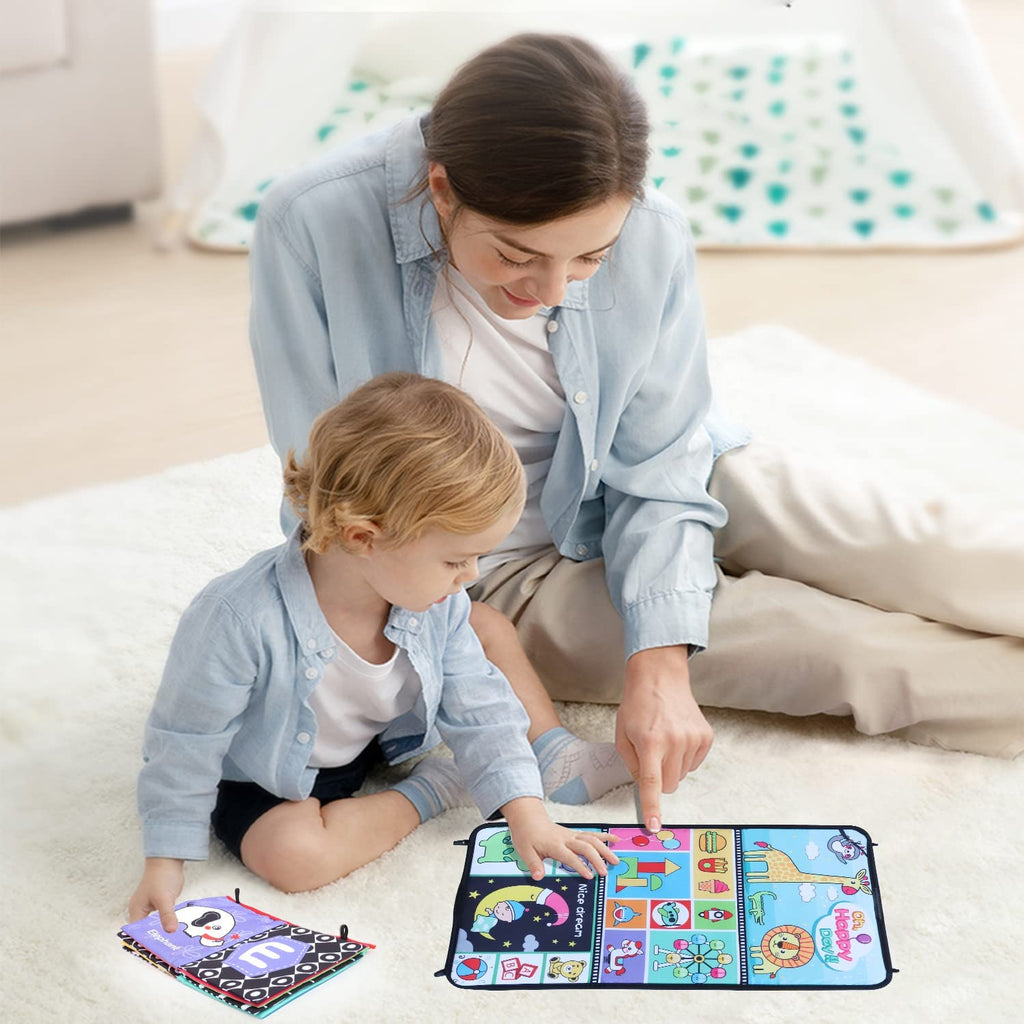 High Contrast Activity Tummy Time Mirror Toy with Cloth Book W41933