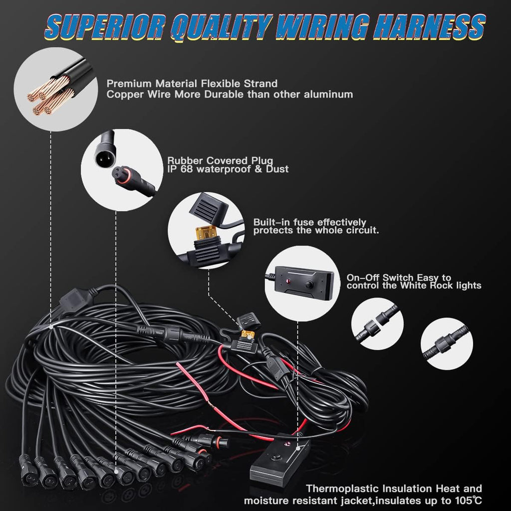 White 12Pods Led Rock Lights Kit with Switch Harness E45762