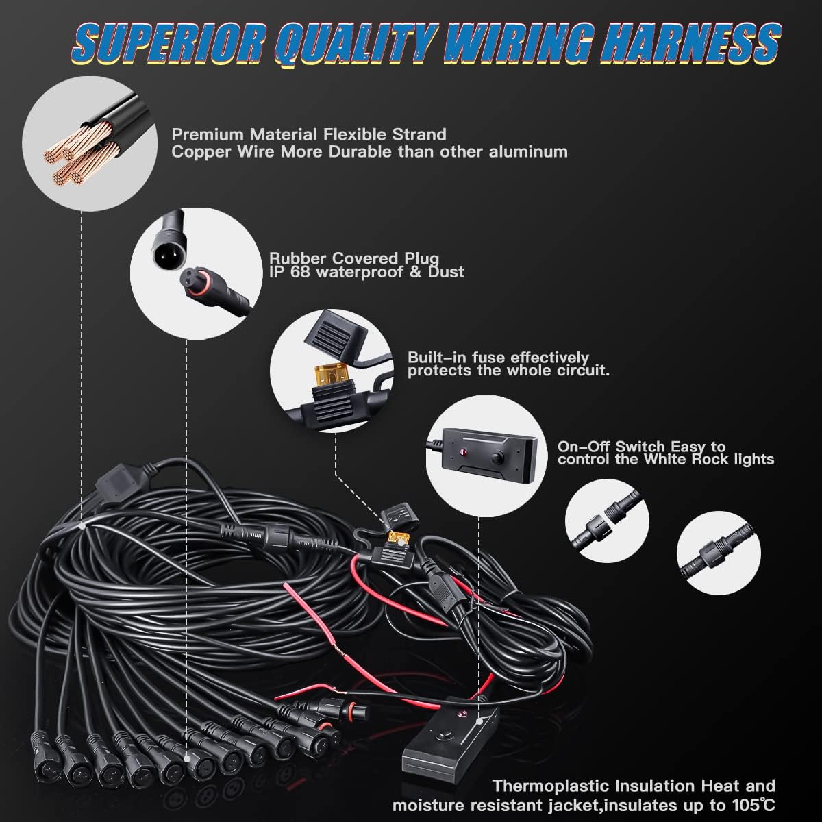 White 12Pods Led Rock Lights Kit with Switch Harness E45762