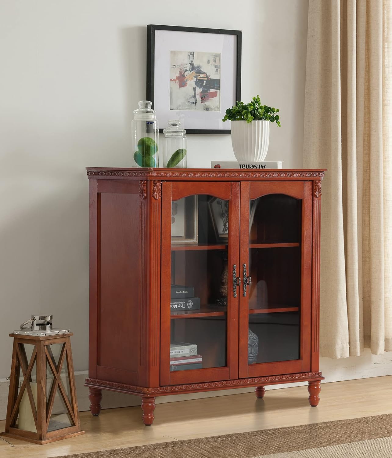Buffet Cabinet with Glass Doors and Adjustable Shelves H873895