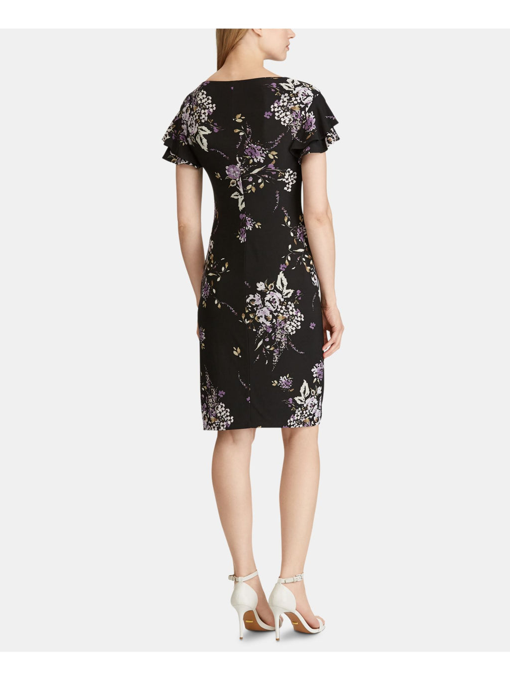 Black Floral Short Sleeve Sheath Dress T8443