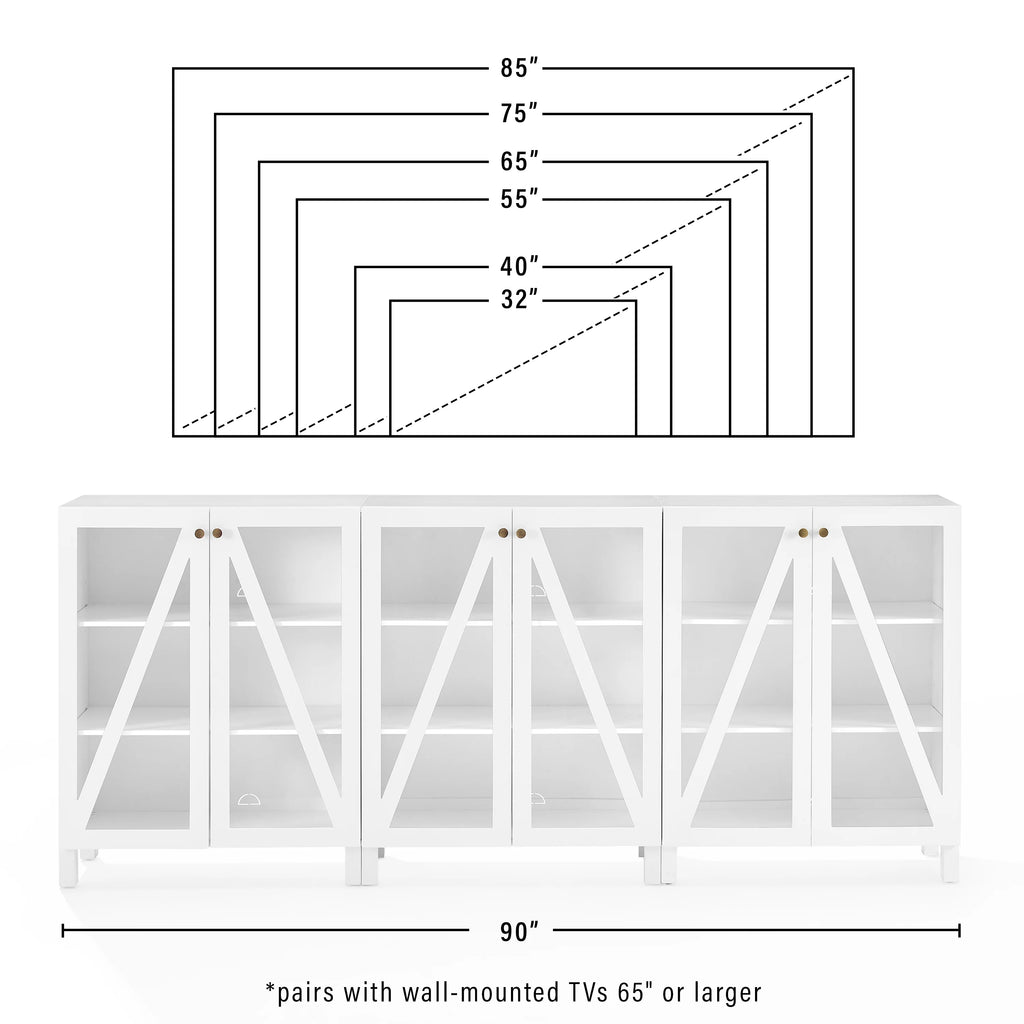 White Wood Media Storage Cabinet Set of 3 V9584