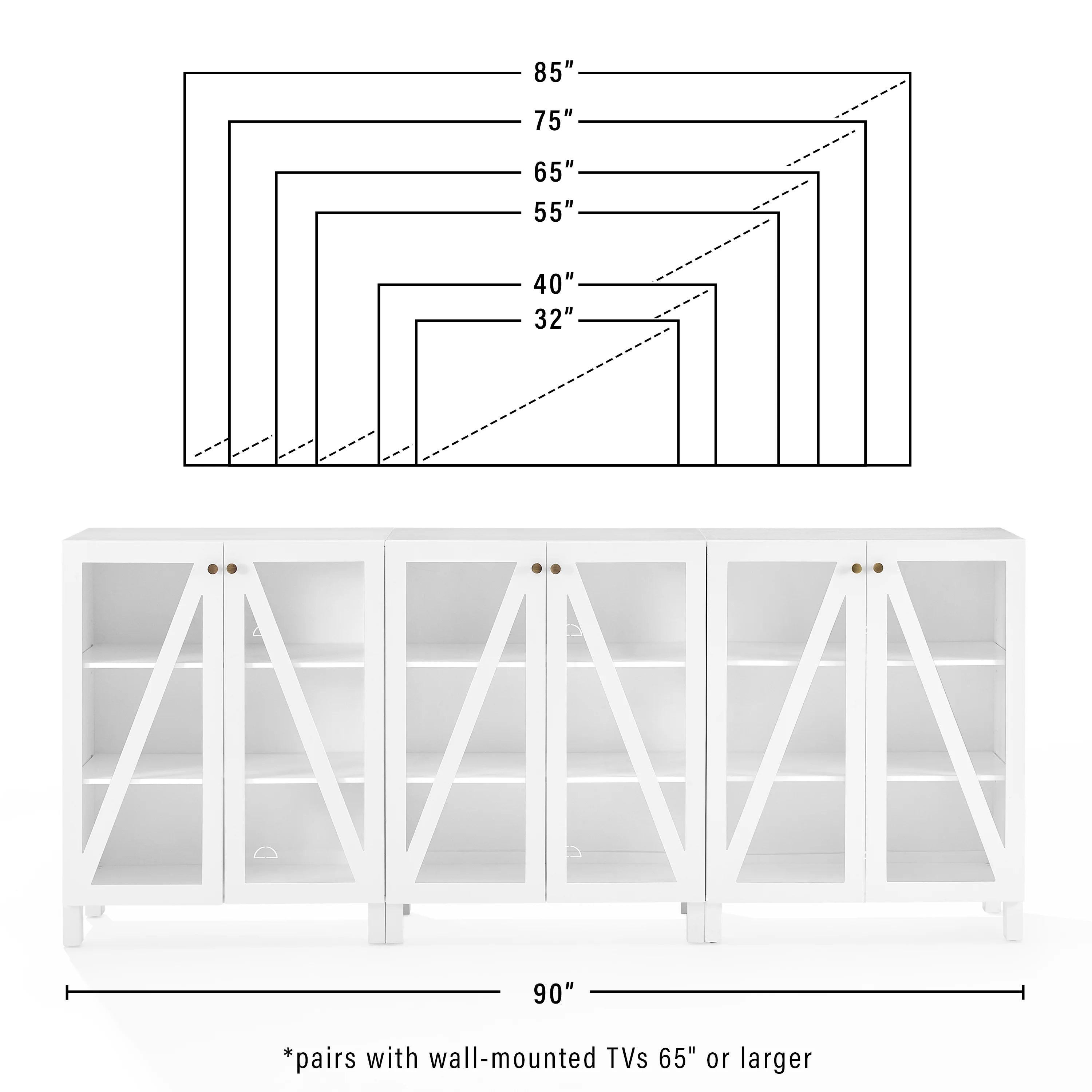 White Wood Media Storage Cabinet Set of 3 V9584