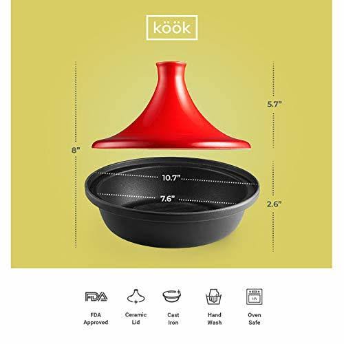 Red Ceramic Lid Cast Iron Tagine 2.5qt C9663