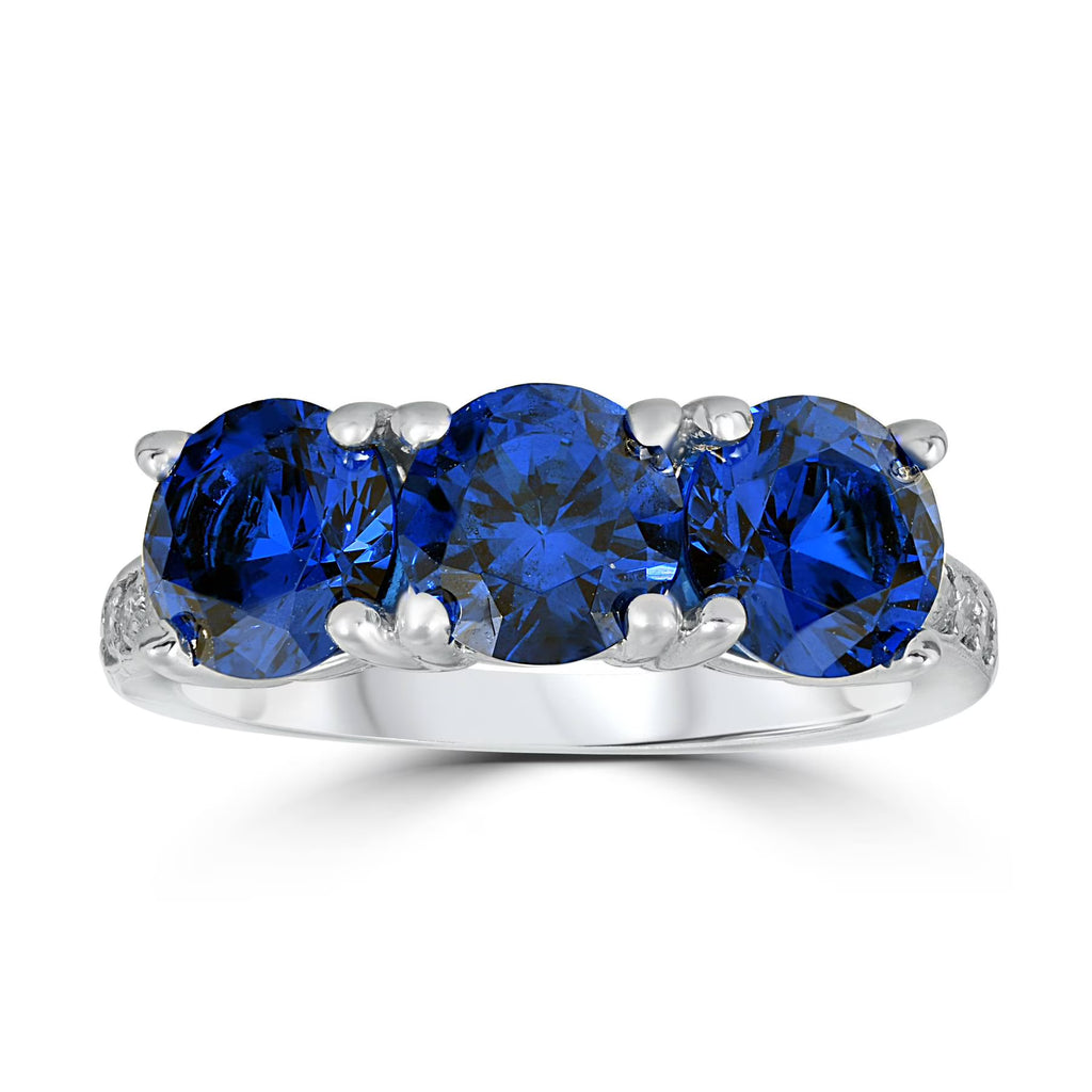 3 3/4ct Diamond & Synthetic Blue Sapphire Ring 10K White Gold O190