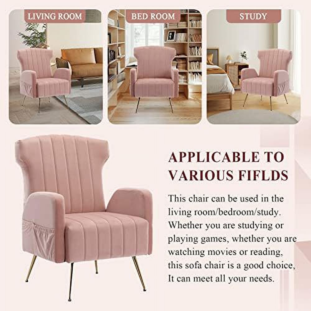 Brown Velvet Wing Back Accent Chair with Metal Gold Legs P90661