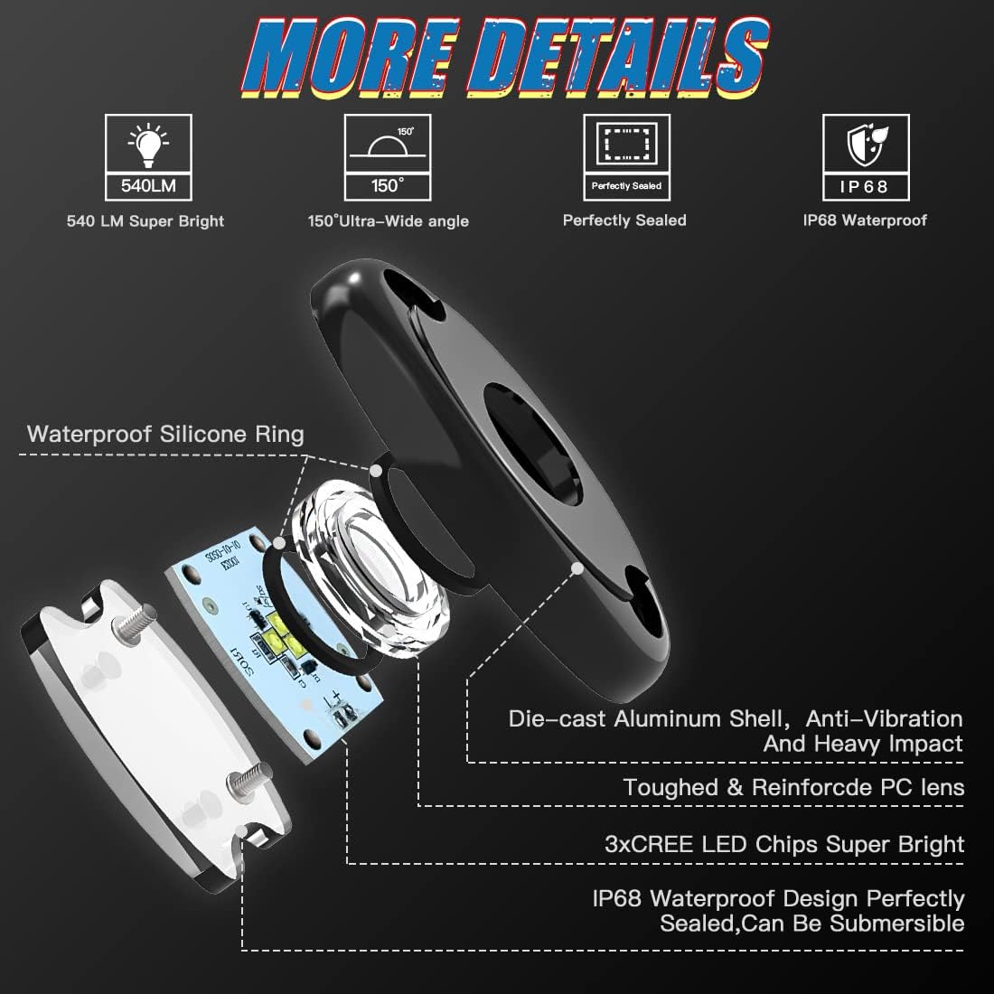 White 12Pods Led Rock Lights Kit with Switch Harness E45762