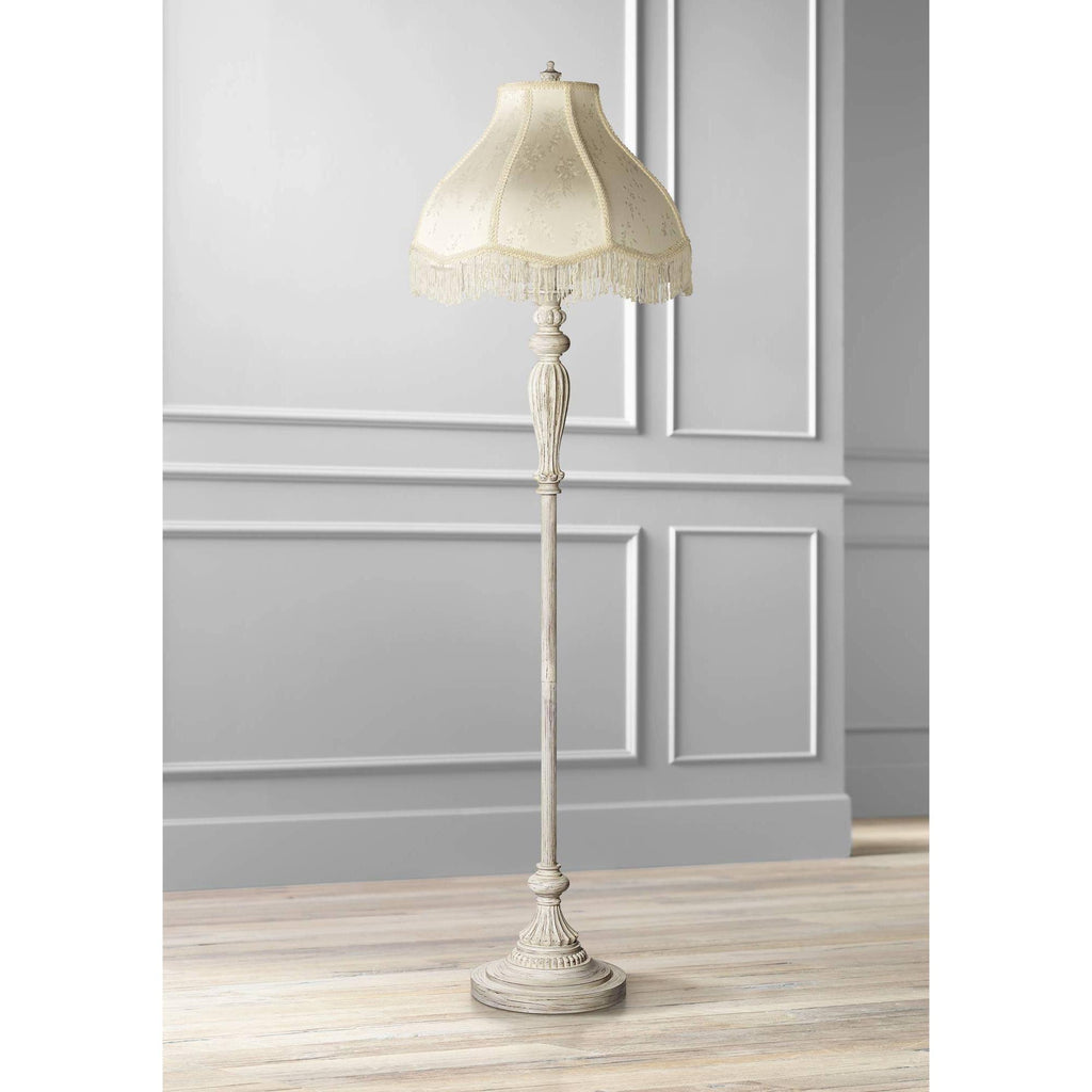 Antique White Cream Scallop Fabric Dome Shade Floor Lamp U818325