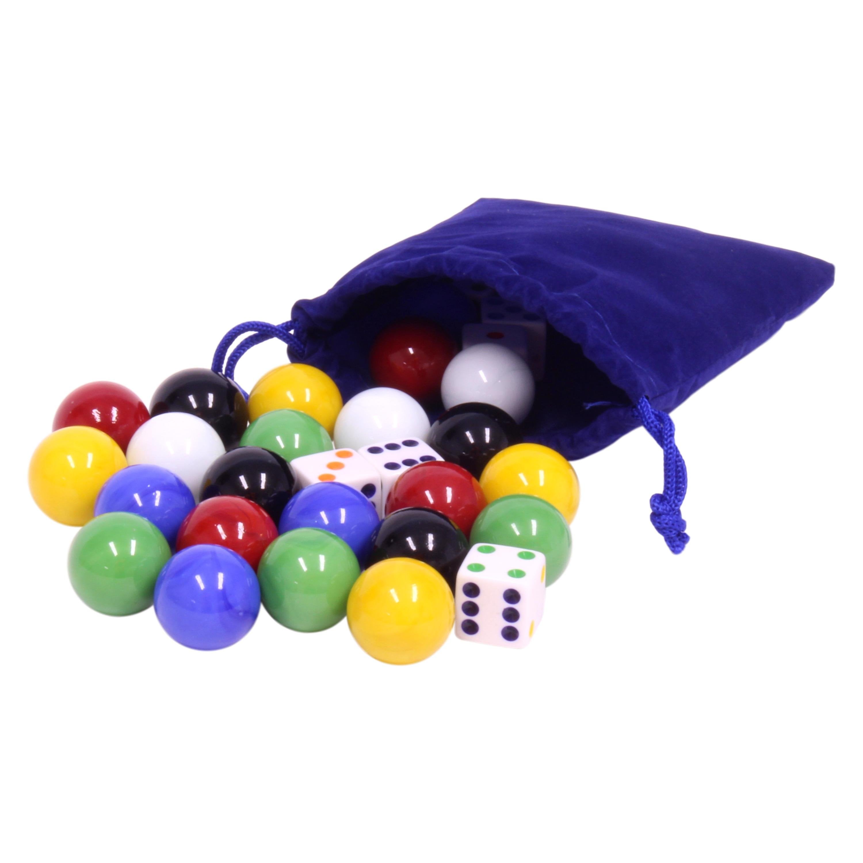 Game Bag of 24 Large Glass Marbles and 6 Dice A29484
