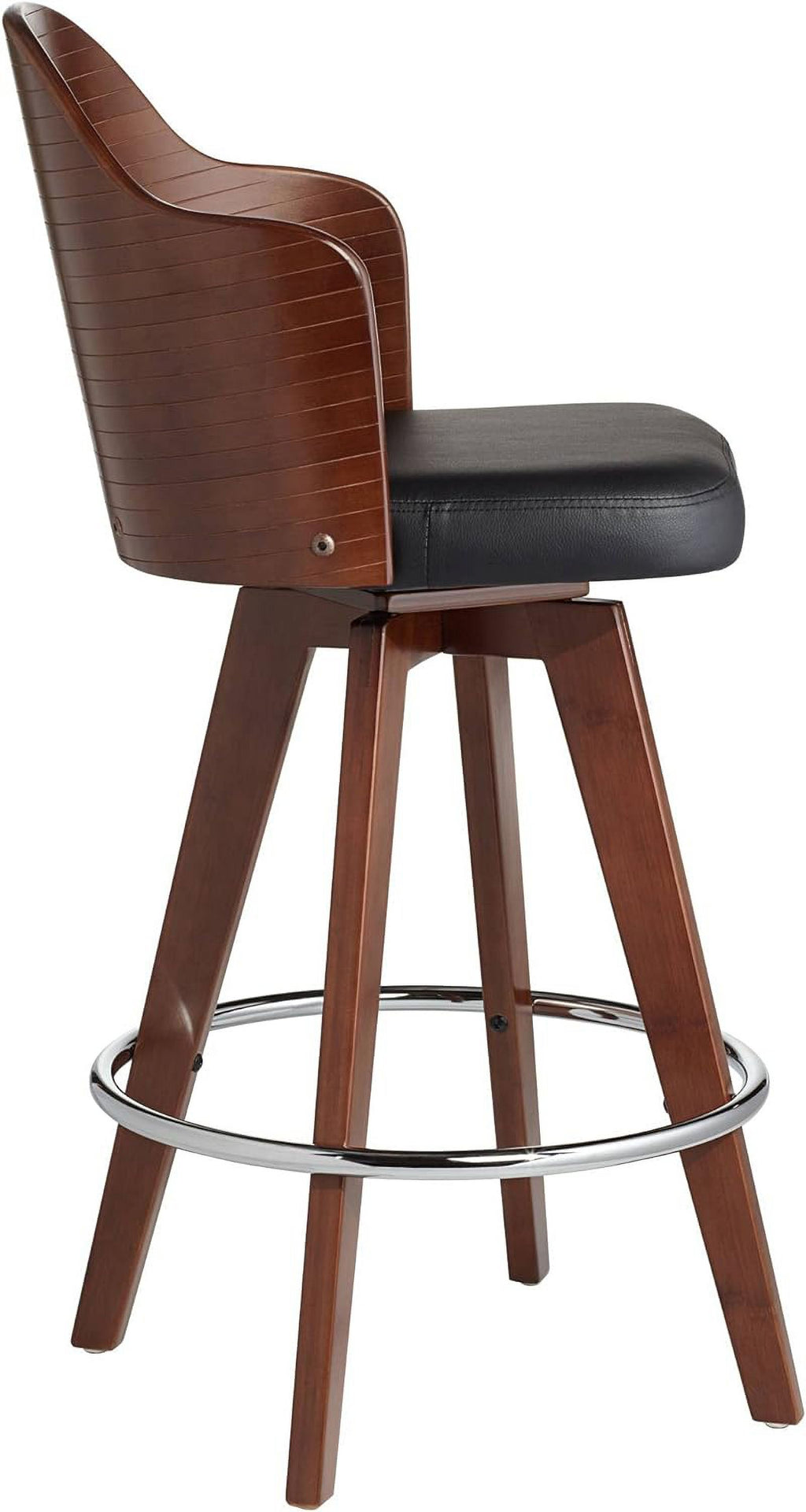 Dark Walnut Wood Swivel Stool with Backrest Footrest N94861