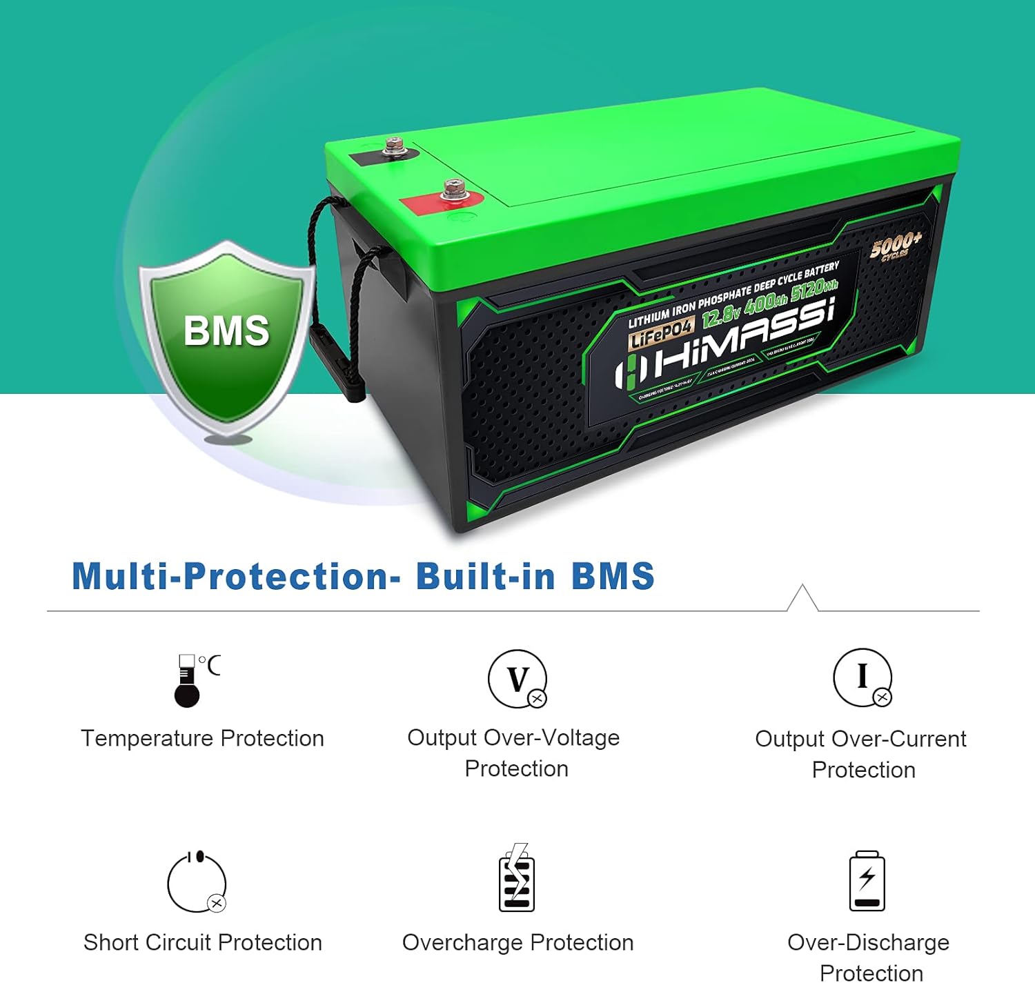 12V 400Ah Lithium Battery with 250A BMS P12662