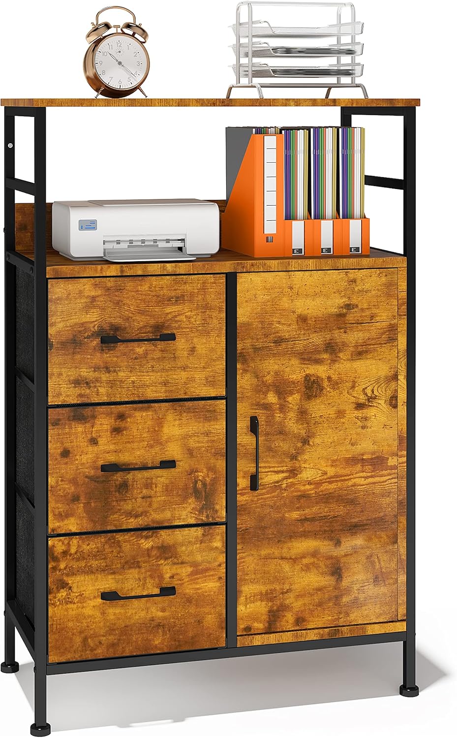 3 Drawers Storage Cabinet with Open Shelves, Lateral Filing Cabinet Q626